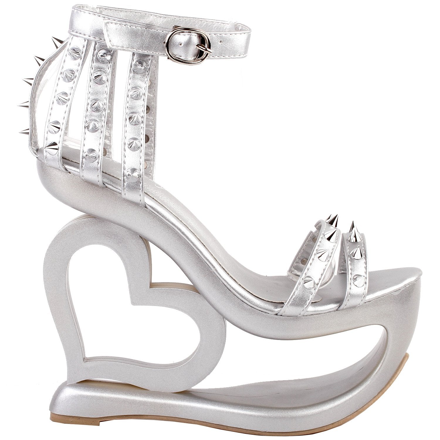 SHOW STORY Fashion Silver Stud Ankle Strap High Heel Platform Party Sandals,