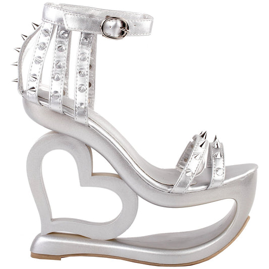 SHOW STORY Fashion Silver Stud Ankle Strap High Heel Platform Party Sandals,LF40204SV39,8US,Silver