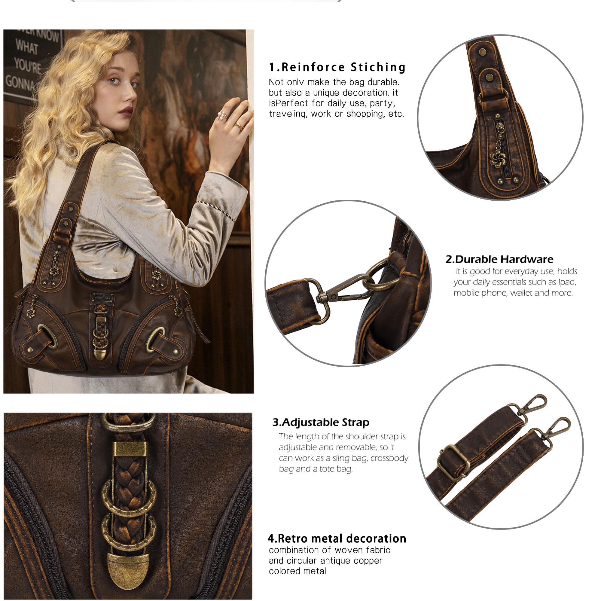 Angelkiss Hobo Purses and handbags for Women Satchel Handbag Women Purses Large Daily Shoulder Bags