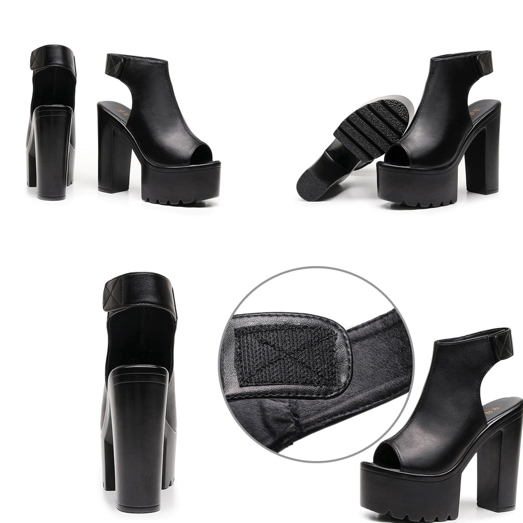 FIFILAPIN Women'S Peep Toe Super High Heel Platform Sandals With Hook And Loop Fashion Round Toe Chunky Platform Slingback Non-Slip Party Dress Shoes For Party, Evening Party, Date (black,8.5)
