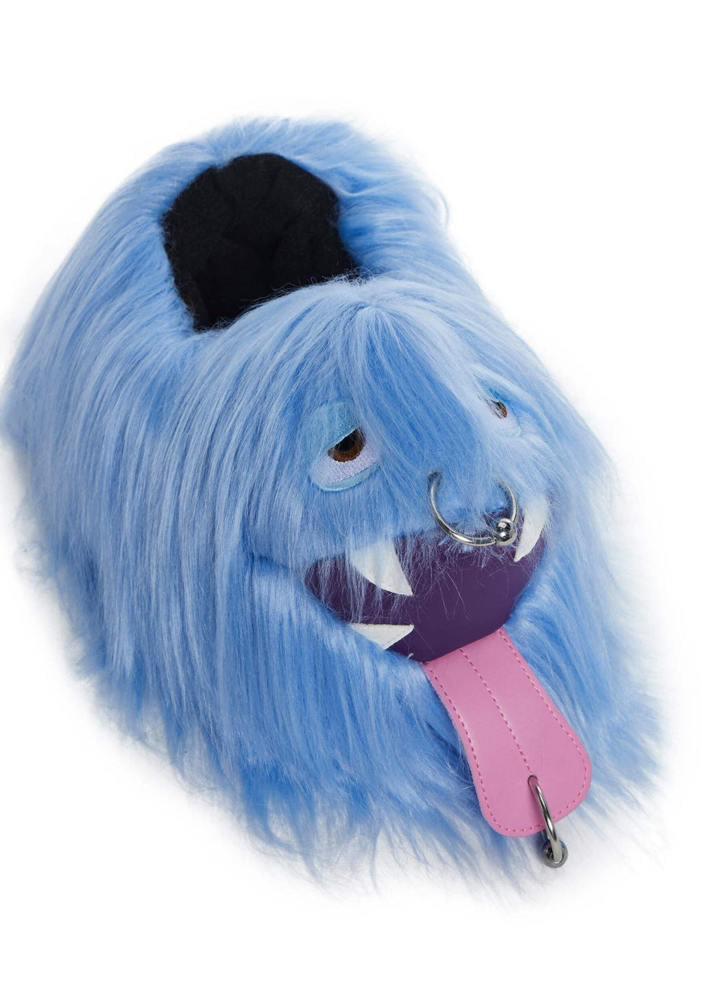 Dolls Kill Case Of The Grumpies Fuzzy Slippers by Trickz N’ Treatz – Kooky Monster Faux Fur Slip-Ons with Eyes & Piercing, Small