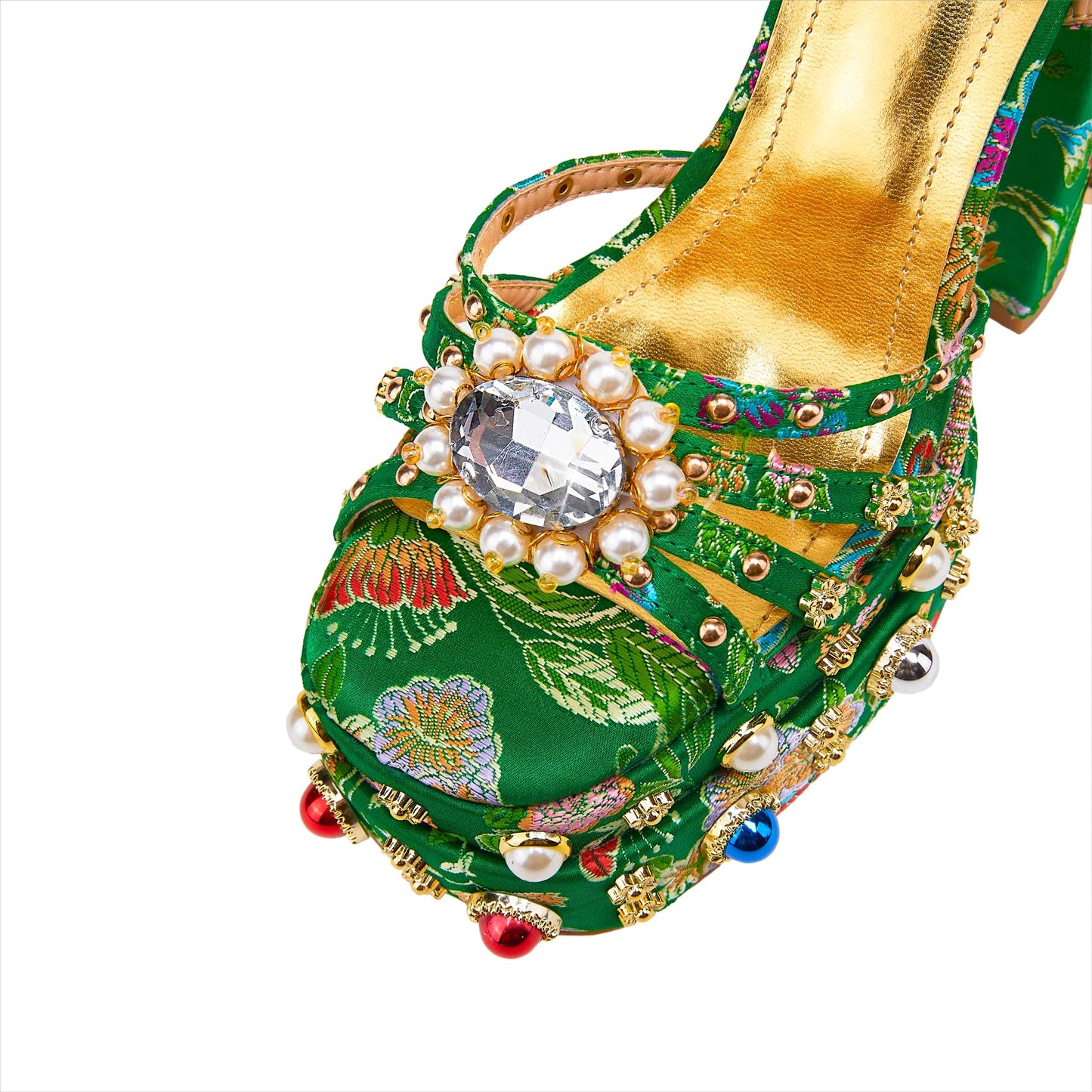 Green Feinlina Women Rhinestone High Chunky Platform Heel
