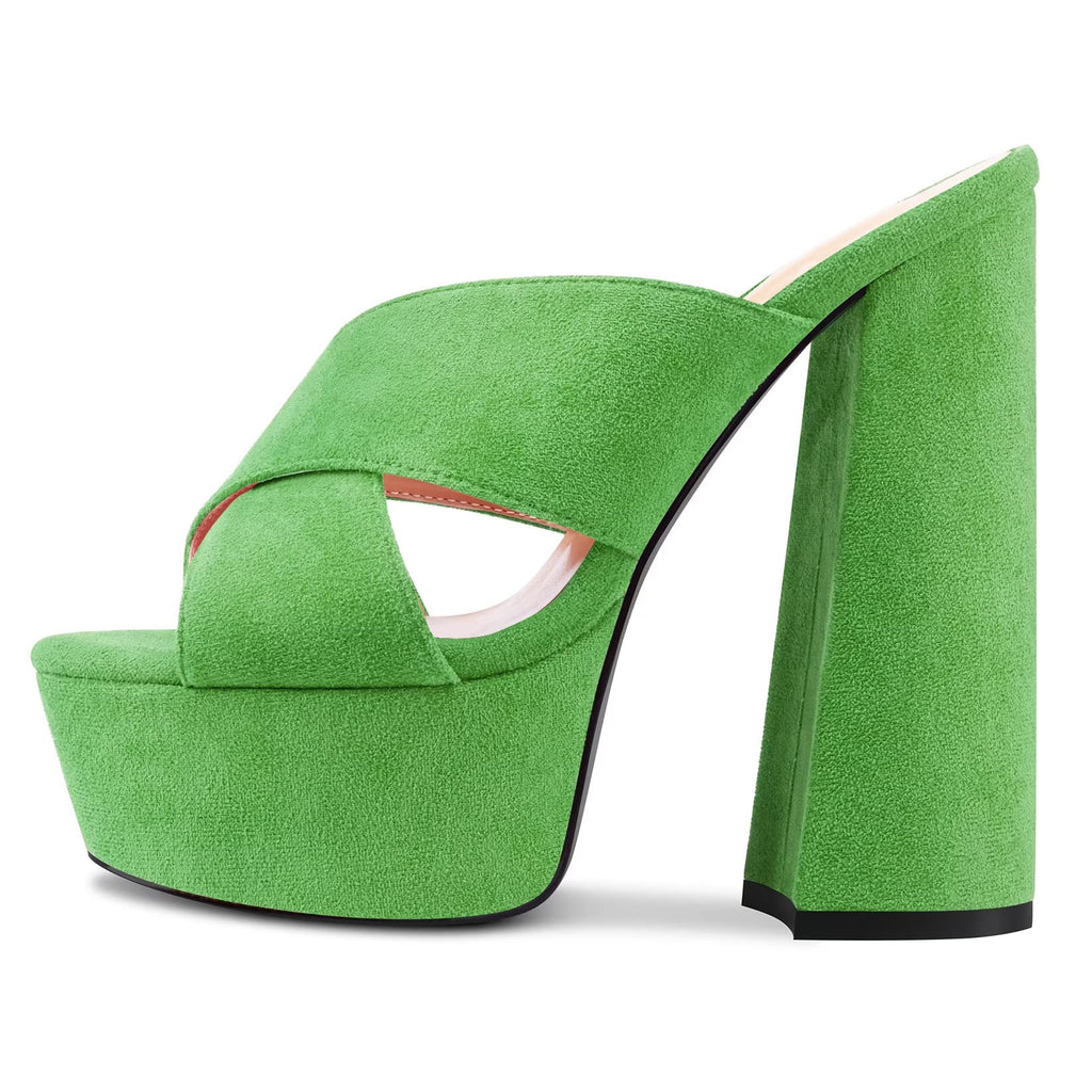 Castamere Women High Chunky Block Platform Heel Peep Open Toe Slip-on Sandals Casual Dress 5.9 Inches Heels Green
