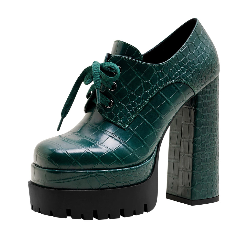 Jaffamiraco Women's Gothic Chunky High Heel Sexy Platform Pumps Black Green Pattern Shoes Lace Up Ankle Boots