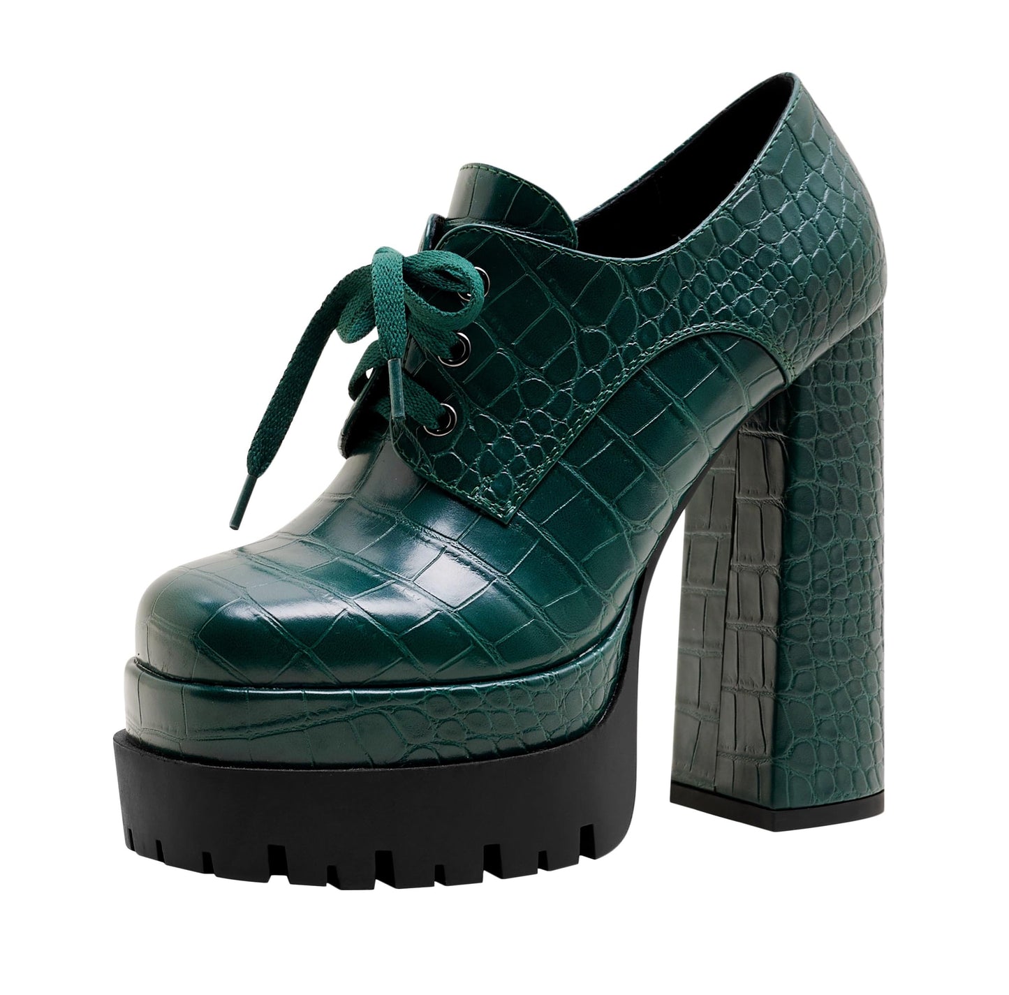 Jaffamiraco Women's Gothic Chunky High Heel Sexy Platform Pumps Black Green Pattern Shoes Lace Up Ankle Boots