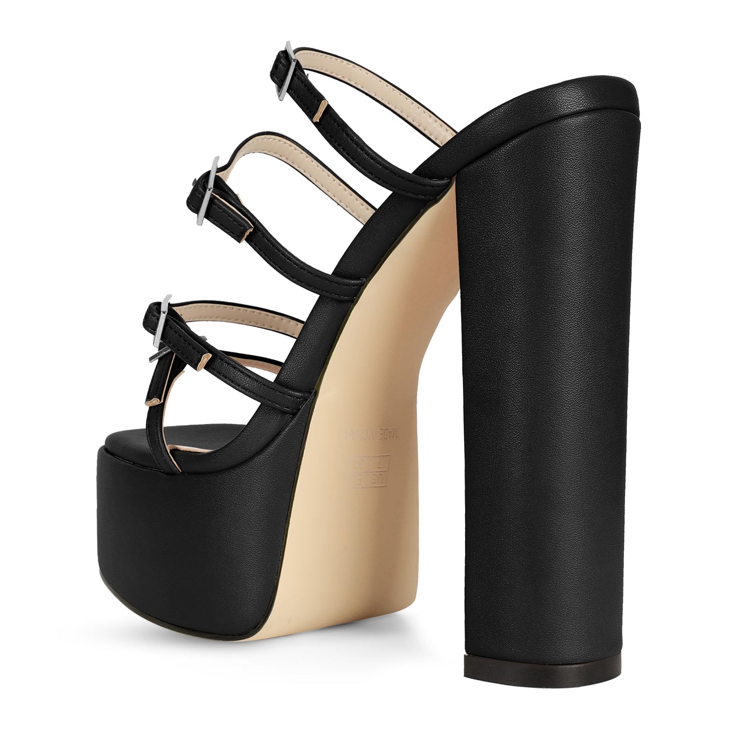 Esvowido Platform Mules for Women Chunky Heels Sexy Square Open Toe Block Sandals High Heels for Party Prom Wedding Black US Size 7