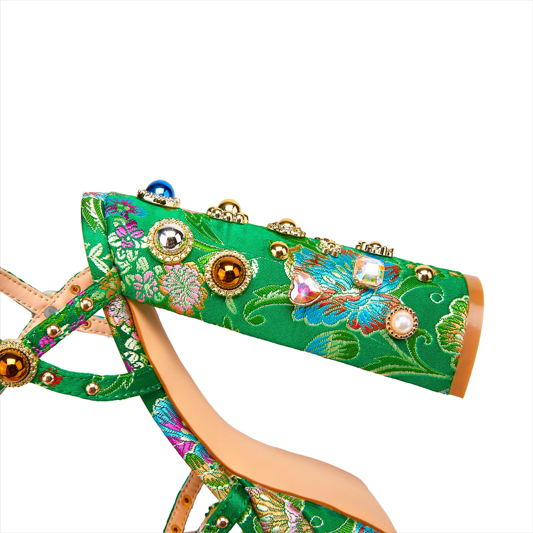 Green Feinlina Women Rhinestone High Chunky Platform Heel