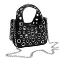 Wynndora Y2K Punk Cutout Crossbody Bag for Women, Hollow Metal Ring Shoulder Purse with Detachable Chain, Goth Streetwear Handbag for Club Party Festival