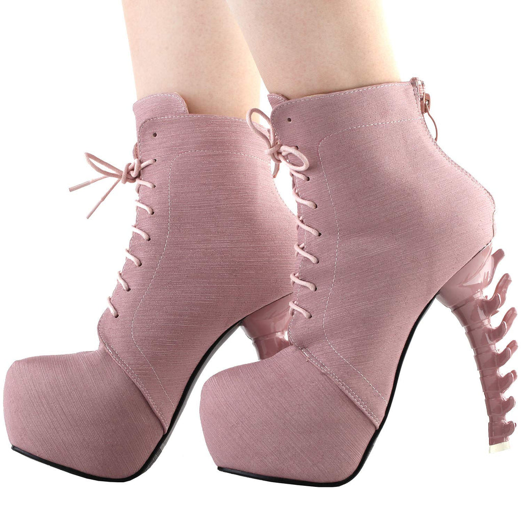 SHOW STORY Punk Design Glitter High Heels Baby Pink Women's High-top Bone High Heel Platform Ankle Boots,LF80647PK40,9US,Baby Pink
