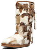 AUMU Womens Comfort Suede Fur Mid- Calf Winter Boots Chestnut