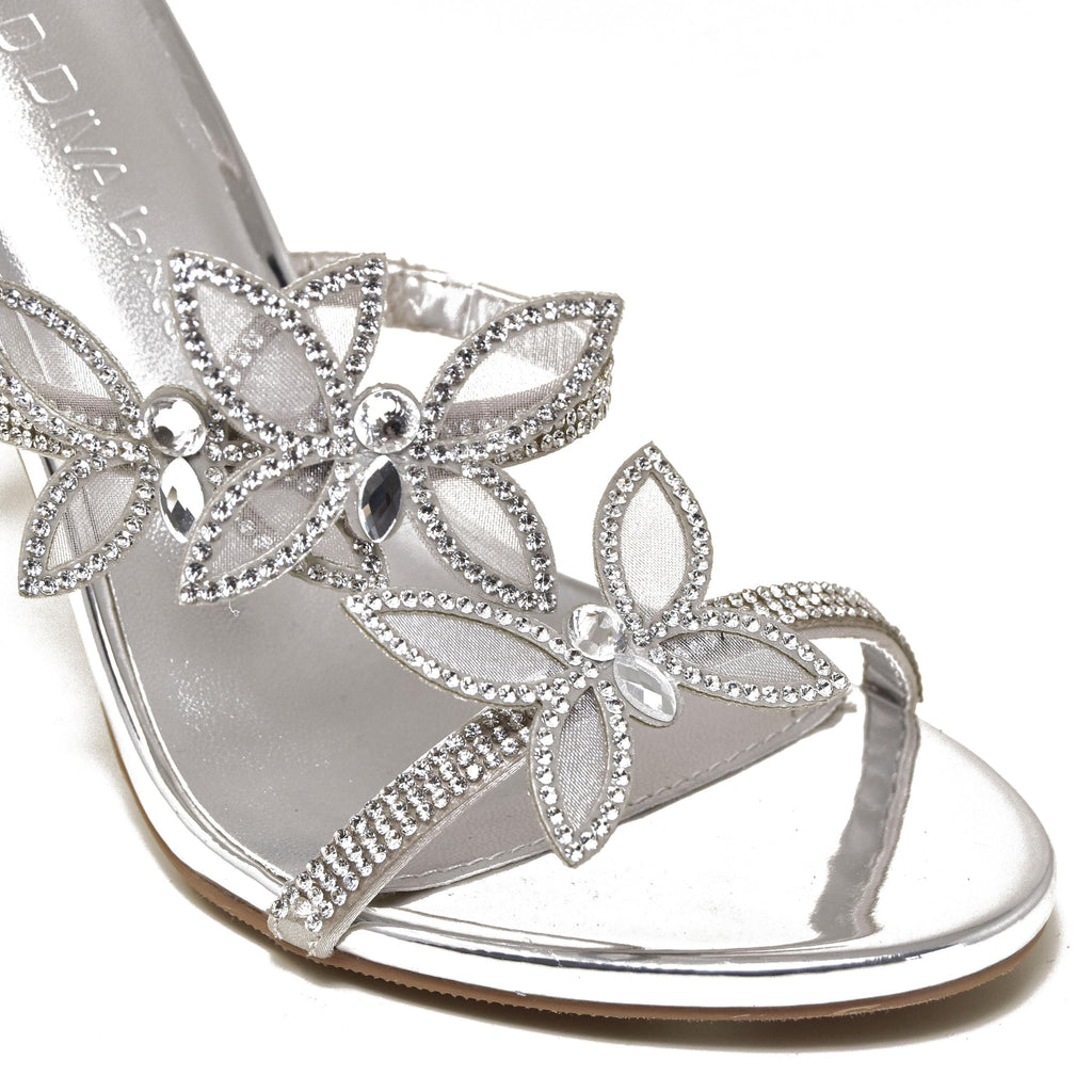 Wild Diva Women Rhinestone Butterfly Spiral Wrap Around High Heel Sandals Berlin-527 Self Silver