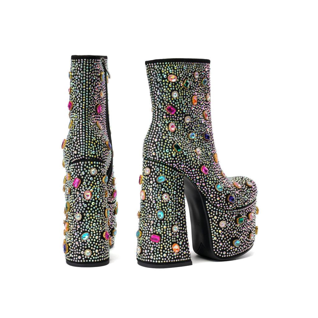 Black Tsrenlmln Platform Mid Calf Boots Rhinestone Boot