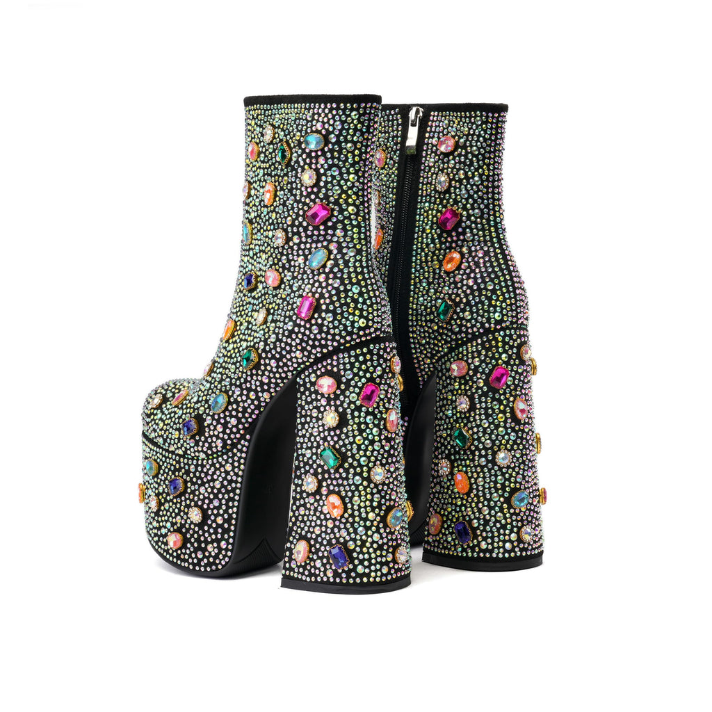 Black Tsrenlmln Platform Mid Calf Boots Rhinestone Boot