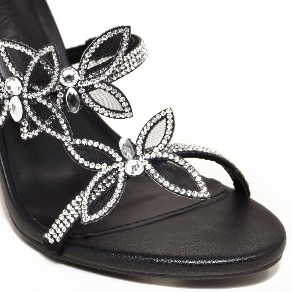 Wild Diva Women Rhinestone Butterfly Spiral Wrap Around High Heel Sandals Berlin-527 Self Black