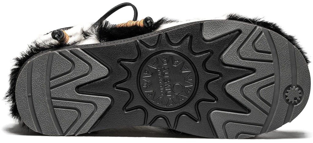 AU&MU AUMU Women Sheepskin Fur Wooden Bead String Stylish Knee High Winter Snow Boots Black