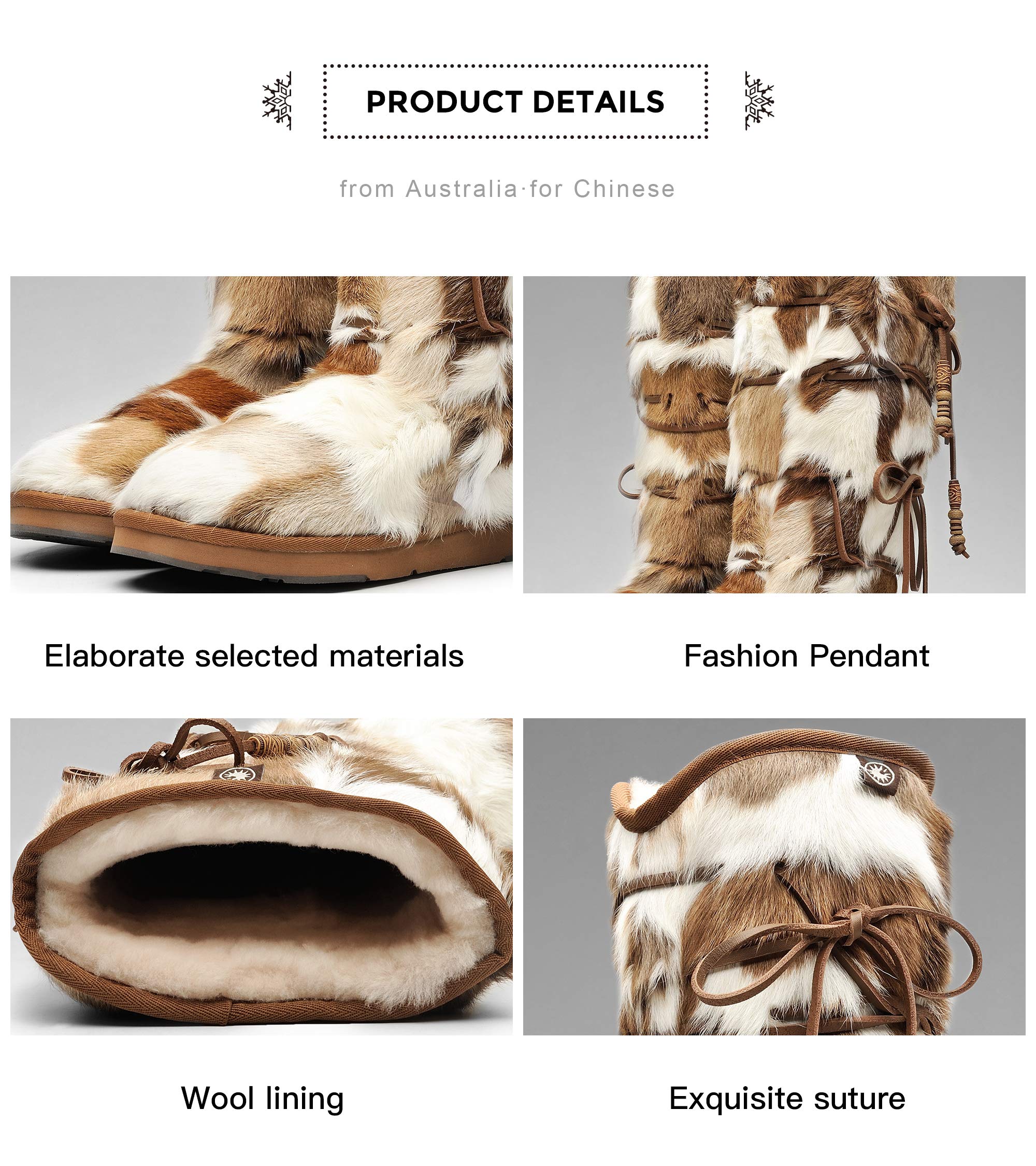 AUMU Womens Comfort Suede Fur Mid- Calf Winter Boots Chestnut