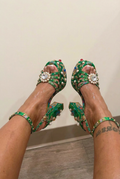 Green Feinlina Women Rhinestone High Chunky Platform Heel