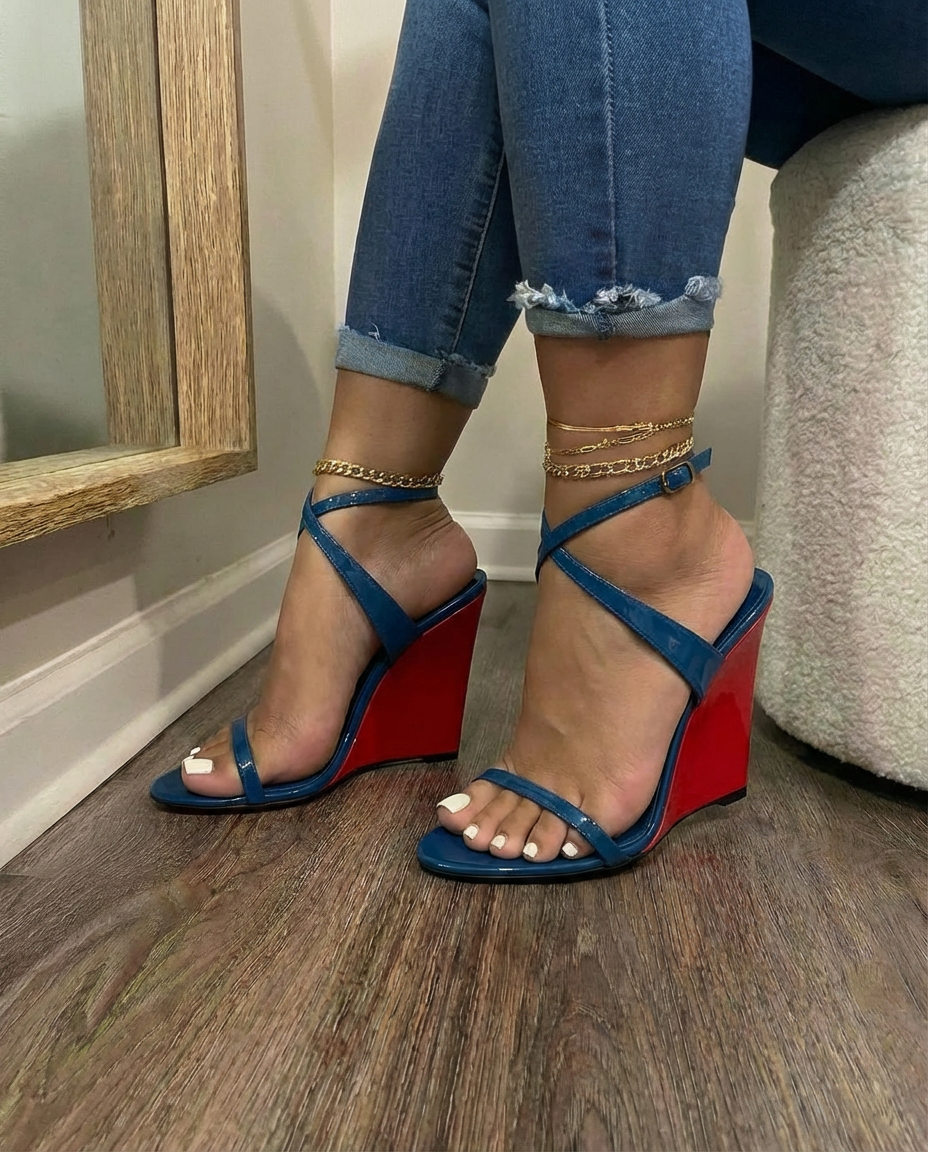 CAGLGLZ Wedge Sandals for Women Strappy Wedge Heels Pointed Open Toe Heeled Sandals Buckle Ankle Strap Pumps Sexy Wedding Dress Shoes(red,9)