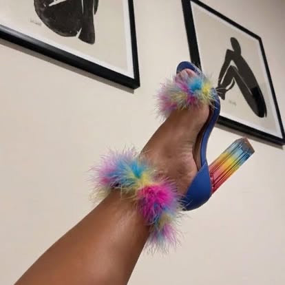 Blue Multi colored Antisocial Sexy Chunky Block High Heel