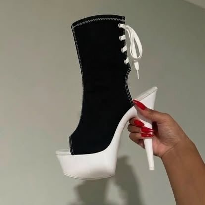 denova's Women's Canvas Very High Heel Lace Up Platform Pole Dance Ankle Boot with Zipper (12,Black 3)