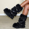 Dolls Kill Wild Instincts Faux Fur Boots by Club Exx – Women’s Knee High Platform Boots with Buckle Straps, Black, 11