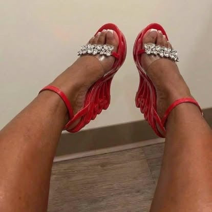 MissHeel Platform Butterfly Red Heels for Women Wedge Heeled Sandals 6 inch Sexy Open Toe Ankle Strap Dancing Heels Size 9